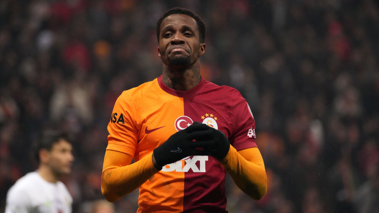 ISTANBUL, TURKEY - MARCH 08: Wilfried Zaha of Galatasaray reacts during the Turkish Super League match between Galatasaray and Rizespor at Rams Park on March 8, 2024 in Istanbul, Turkey.