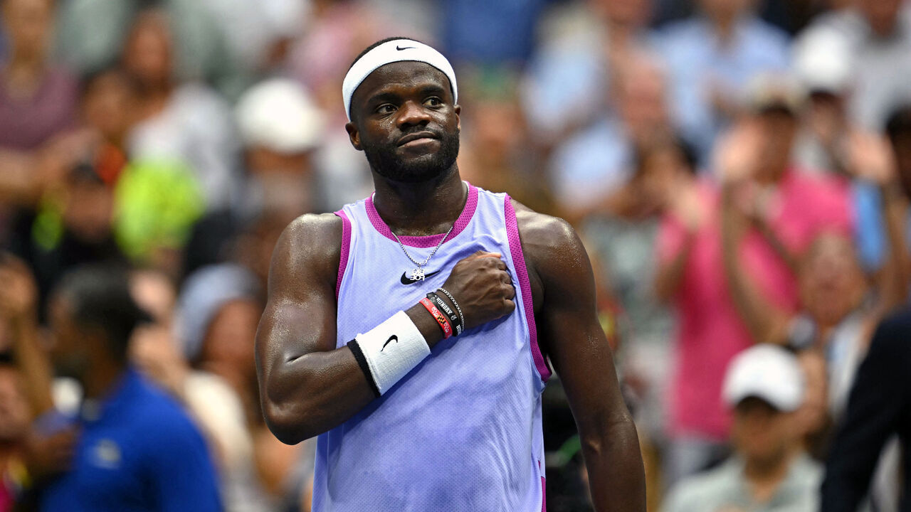 USA's Frances Tiafoe celebrates his victory over USA's Ben Shelton during their men's singles third round match on day five of the US Open tennis tournament at the USTA Billie Jean King National Tennis Center in New York City, on August 30, 2024.