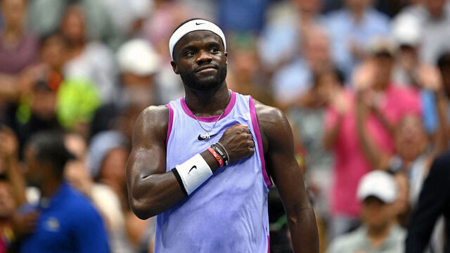 USA's Frances Tiafoe celebrates his victory over USA's Ben Shelton during their men's singles third round match on day five of the US Open tennis tournament at the USTA Billie Jean King National Tennis Center in New York City, on August 30, 2024.