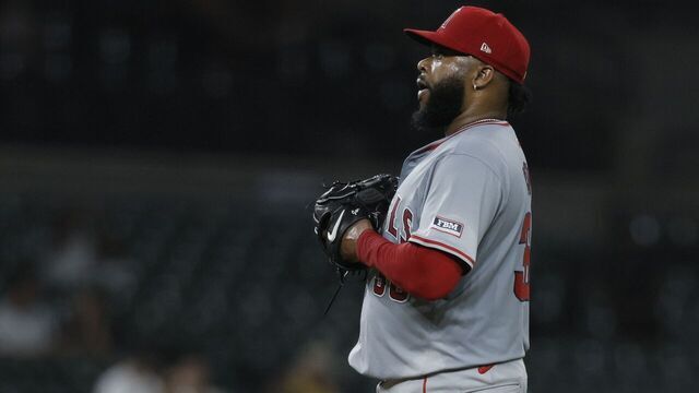 DETROIT, MI - AUGUST 27: Starting pitcher Johnny Cueto #36 of the Los Angeles Angels looks on after giving up a two-run home run to Kerry Carpenter of the Detroit Tigers in the fifth inning at Comerica Park on August 27, 2024 in Detroit, Michigan.