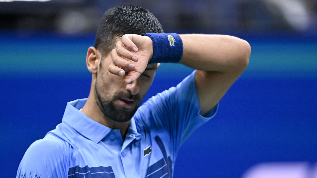NEW YORK, NEW YORK - AUGUST 30: Novak Djokovic of Serbia in action against Alexei Popyrin of the Australia during their Men's Singles match on Day Five of the 2024 US Open at USTA Billie Jean King National Tennis Center on August 30, 2024 in the Flushing neighborhood of the Queens borough of New York City.
