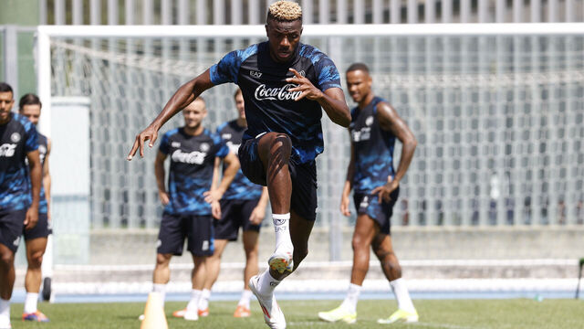 Victor Osimhen of Napoli is participating in day 14 of the preseason training camp of SSC Napoli at Stadio Patini in Castel di Sangro, Italy, on August 2, 2024.