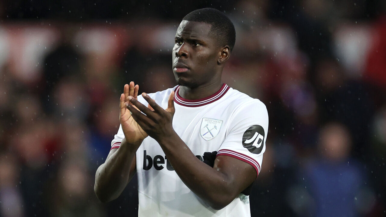 NOTTINGHAM, ENGLAND - FEBRUARY 17: Kurt Zouma of West Ham United applauds the fans afterg the Premier League match between Nottingham Forest and West Ham United at City Ground on February 17, 2024 in Nottingham, England.
