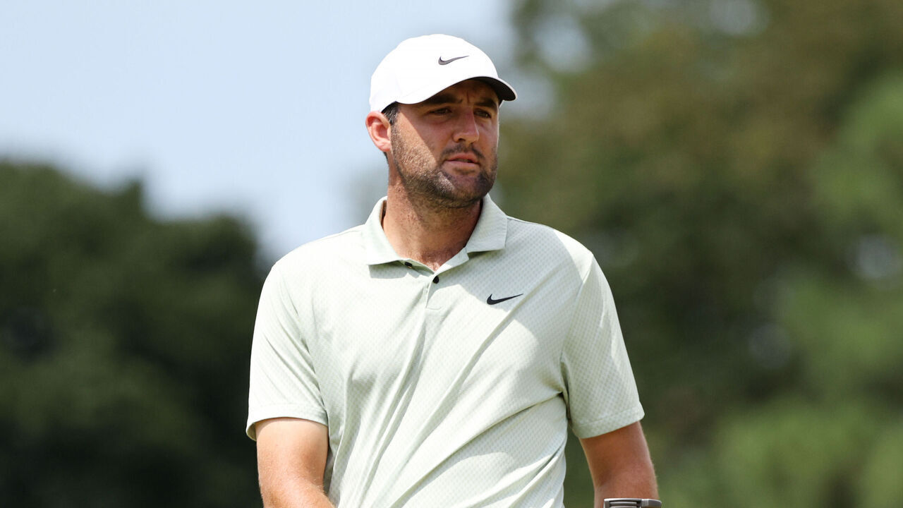 ATLANTA, GEORGIA - SEPTEMBER 01: Scottie Scheffler of the United States looks on during the final round of the TOUR Championship at East Lake Golf Club on September 01, 2024 in Atlanta, Georgia.