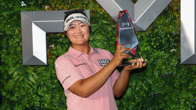 NORTON, MA - SEPTEMBER 01: Haeran Ryu of Korea pose for pictures after winning the LPGA 2024 FM Global Championship in a sudden death playoff on September 1, 2024, at TPC Boston in Norton, MA.