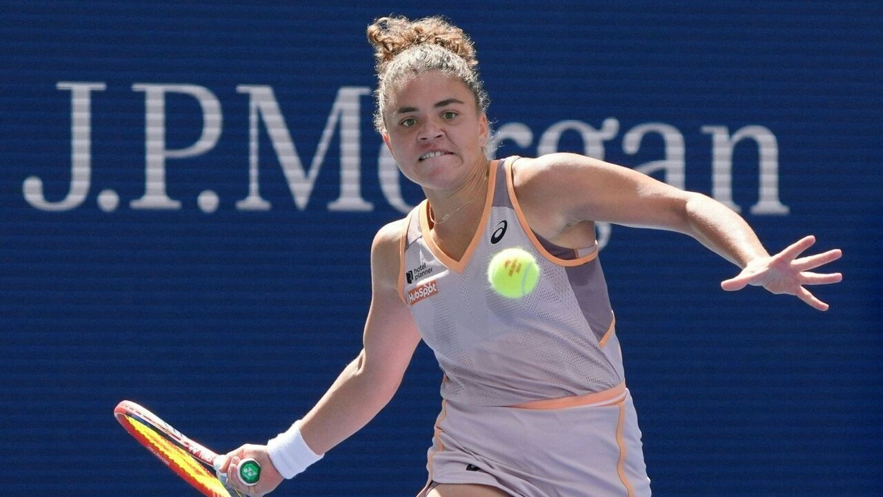 Italy's Jasmine Paolini plays a return to Czech Republic's Karolina Muchova during their women's singles round of 16 match on day eight of the US Open tennis tournament at the USTA Billie Jean King National Tennis Center in New York City, on September 2, 2024.