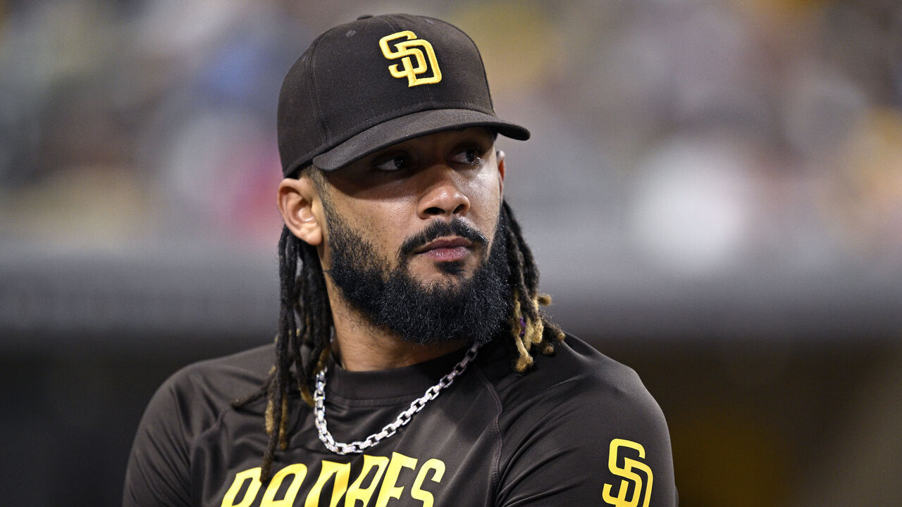 SAN DIEGO, CALIFORNIA - AUGUST 19: Fernando Tatis Jr. #23 of the San Diego Padres looks on during the third inning against the Minnesota Twins at Petco Park on August 19, 2024 in San Diego, California.