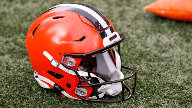 CINCINNATI, OH - JANUARY 07: A Cleveland Browns helmet sits on the field during the game against the Cleveland Browns and the Cincinnati Bengals on January 7, 2024, at Paycor Stadium in Cincinnati, OH.