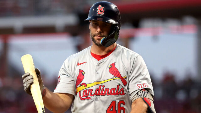 CINCINNATI, OHIO - AUGUST 14: Paul Goldschmidt #46 of the St. Louis Cardinals walks back to the dugout during the game against the Cincinnati Reds at Great American Ball Park on August 14, 2024 in Cincinnati, Ohio. Cincinnati defeated St. Louis 9-2.