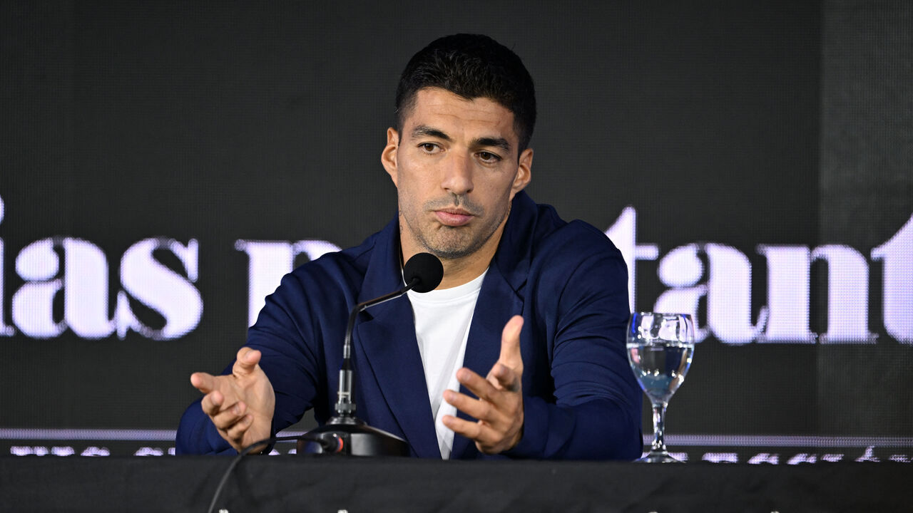 Uruguay's forward Luis Suarez speaks during a press conference at the Centenario Stadium in Montevideo on September 2, 2024. Luis Suarez, Uruguay's all-time leading scorer, announced that he will play his last game for La Celeste this Friday against Paraguay in Montevideo, on the seventh round of the South American qualifiers for the World Cup North America-2026.