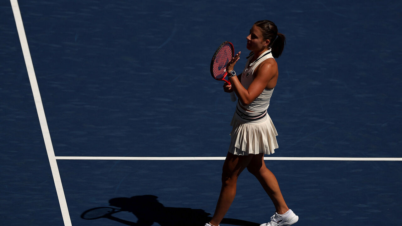 NEW YORK, NEW YORK - SEPTEMBER 03: Emma Navarro of the United States celebrates after defeating Paula Badosa of Spain during their Women's Singles Quarterfinal match on Day Nine of the 2024 US Open at USTA Billie Jean King National Tennis Center on September 03, 2024 in the Flushing neighborhood of the Queens borough of New York City.