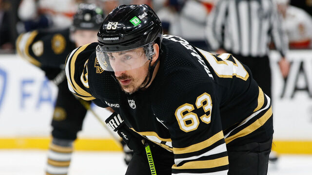 BOSTON, MASSACHUSETTS - MAY 17: Brad Marchand #63 of the Boston Bruins skates against the Florida Panthers during the second period in Game Six of the Second Round of the 2024 Stanley Cup Playoffs at the TD Garden on May 17, 2024 in Boston, Massachusetts. The Panthers won 2-1 to advance to the Eastern Conference final.
