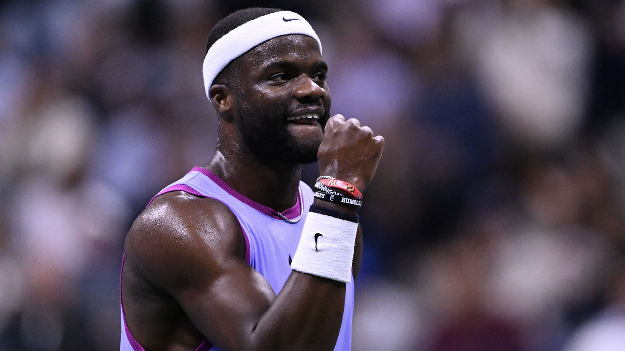 NEW YORK, USA - SEPTEMBER 3: Frances Tiafoe of USA compete against Grigor Dimitrov of Bulgaria during Men's Singles match on Day Nine of the 2024 US Open at USTA Billie Jean King National Tennis Center on September 3, 2024 in New York City.