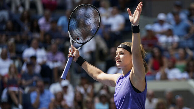 Czech Republic's Karolina Muchova celebrates after defeating Brazil's Beatriz Haddad Maia during their women's quarterfinals match on day ten of the US Open tennis tournament at the USTA Billie Jean King National Tennis Center in New York City, on September 4, 2024.