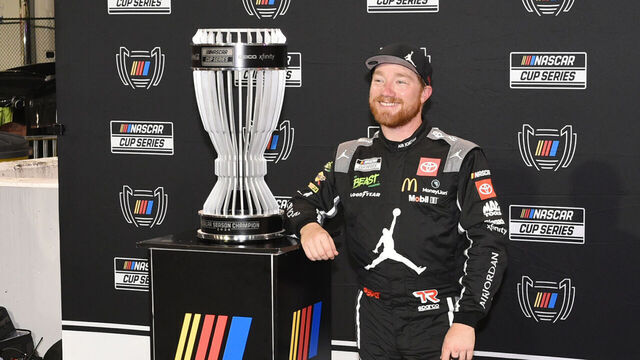 DARLINGTON, SC - SEPTEMBER 01: Tyler Reddick (#45 23XI Racing Upper Deck Toyota) celebrates winning the NASCAR Regular Season Championship after the running of the NASCAR Cup Series Cook Out Southern 500 on September 01, 2024, at Darlington Raceway in Darlington, SC.