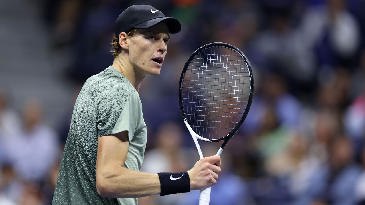NEW YORK, NEW YORK - SEPTEMBER 04: Jannik Sinner of Italy reacts after winning the third set against Daniil Medvedev of Russia during their Men's Singles Quarterfinal match on Day Ten of the 2024 US Open at USTA Billie Jean King National Tennis Center on September 04, 2024 in the Flushing neighborhood of the Queens borough of New York City.