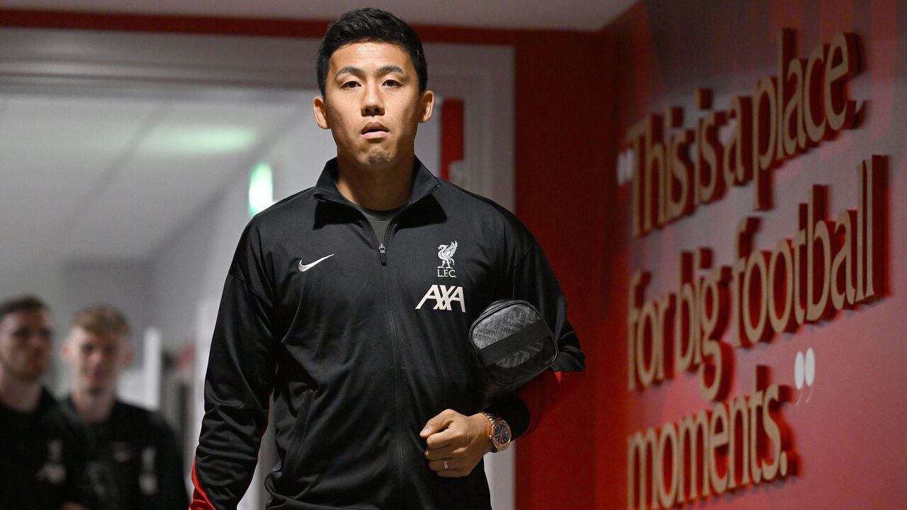 LIVERPOOL, ENGLAND - AUGUST 25: (THE SUN OUT, THE SUN ON SUNDAY OUT) Wataru Endo of Liverpool during the Premier League match between Liverpool FC and Brentford FC at Anfield on August 25, 2024 in Liverpool, England.