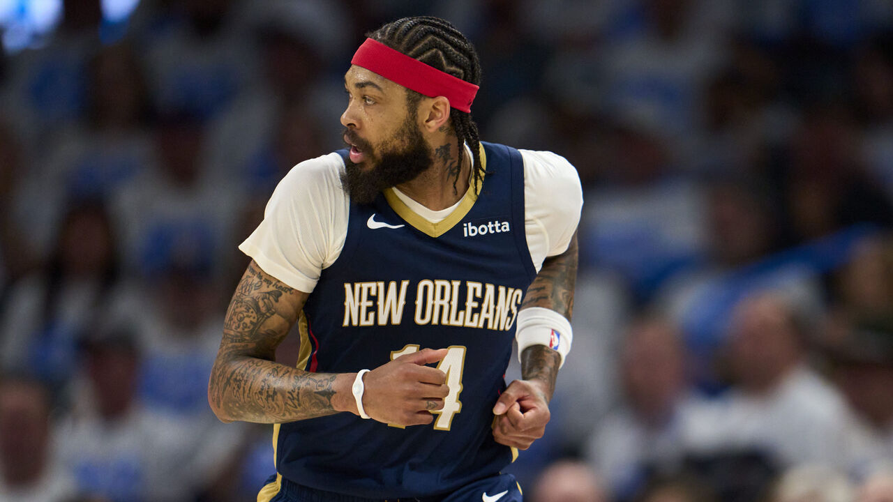 OKLAHOMA CITY, OKLAHOMA - APRIL 21: Brandon Ingram #14 of the New Orleans Pelicans reacts after a play against the Oklahoma City Thunder in game one of the Western Conference First Round Playoffs at the Paycom Center on April 21, 2024 in Oklahoma City, Oklahoma.