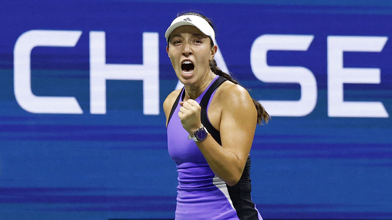 USA's Jessica Pegula reacts after a point won against Czech Republic's Karolina Muchova during their women's semifinals match on day eleven of the US Open tennis tournament at the USTA Billie Jean King National Tennis Center in New York City, on September 5, 2024.