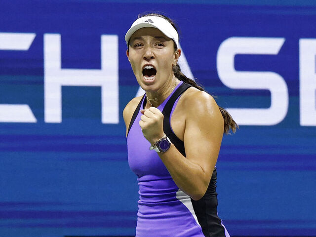 USA's Jessica Pegula reacts after a point won against Czech Republic's Karolina Muchova during their women's semifinals match on day eleven of the US Open tennis tournament at the USTA Billie Jean King National Tennis Center in New York City, on September 5, 2024.