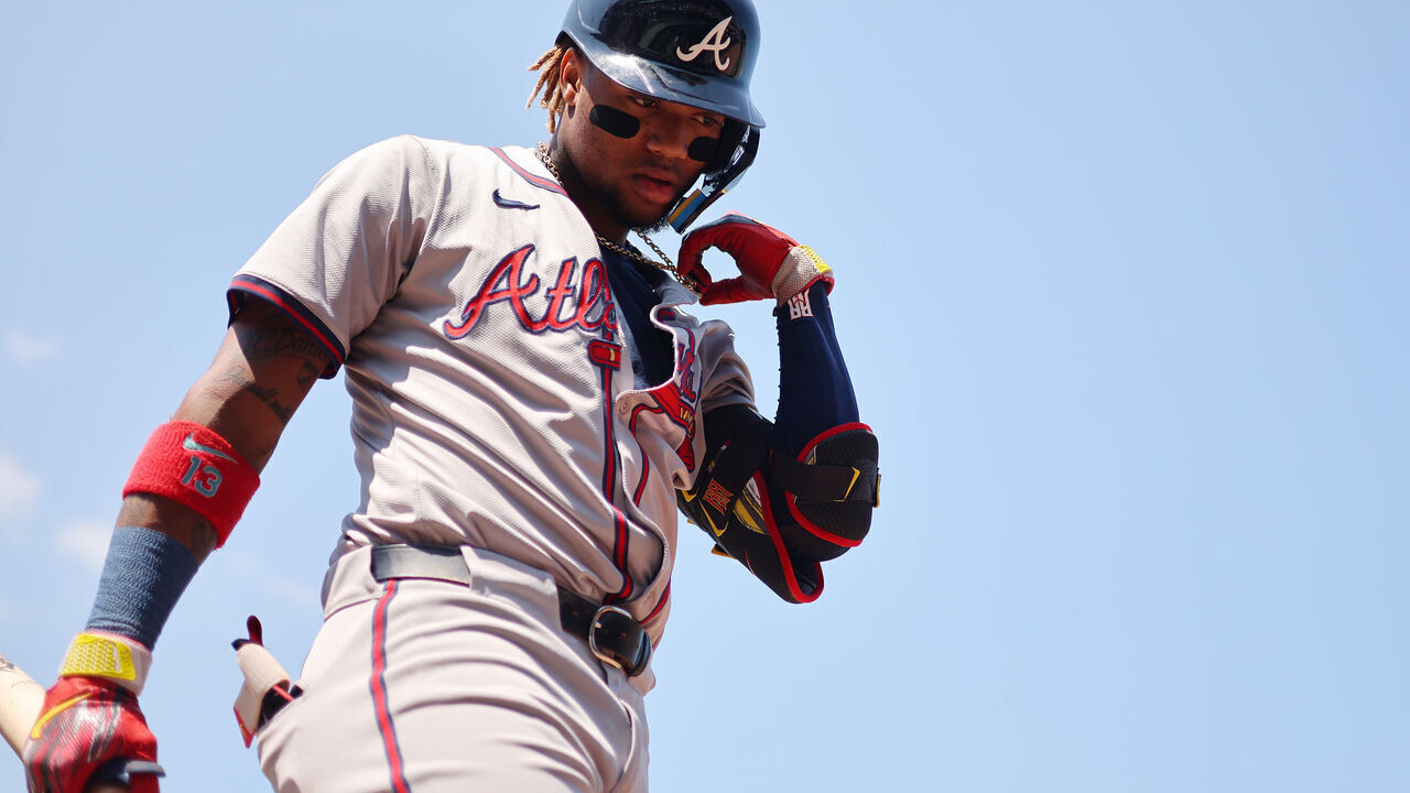 CHICAGO, ILLINOIS - MAY 23: Ronald Acuña Jr. #13 of the Atlanta Braves looks on against the Chicago Cubs at Wrigley Field on May 23, 2024 in Chicago, Illinois.