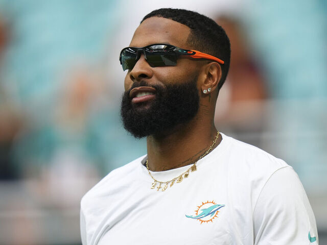 MIAMI GARDENS, FLORIDA - AUGUST 17: Odell Beckham Jr. #3 of the Miami Dolphins warms up prior to a preseason game against the Washington Commanders at Hard Rock Stadium on August 17, 2024 in Miami Gardens, Florida.