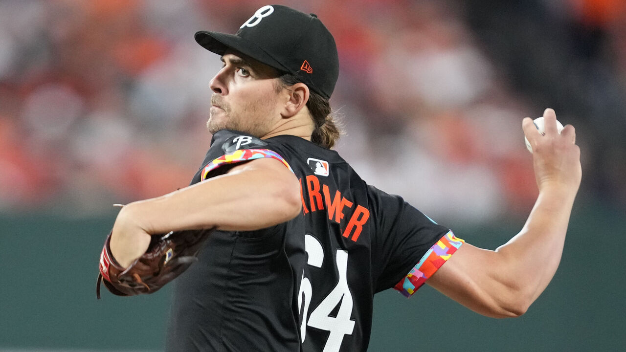 BALTIMORE, MD -SEPTEMBER 06: Dean Kremer #64 of the Baltimore Orioles pitches in the second inning g during a baseball game against the Tampa Bay Rays at Oriole Park at Camden Yards on September 6, 2024 in Baltimore, Maryland.