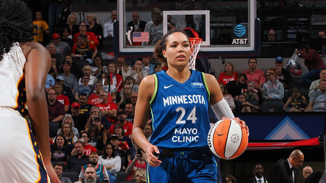 INDIANAPOLIS, IN - SEPTEMBER 6: Napheesa Collier #24 of the Minnesota Lynx dribbles the ball during the game against the Indiana Fever on September 6, 2024 at Gainbridge Fieldhouse in Indianapolis, Indiana. Mandatory Copyright Notice: Copyright 2024 NBAE