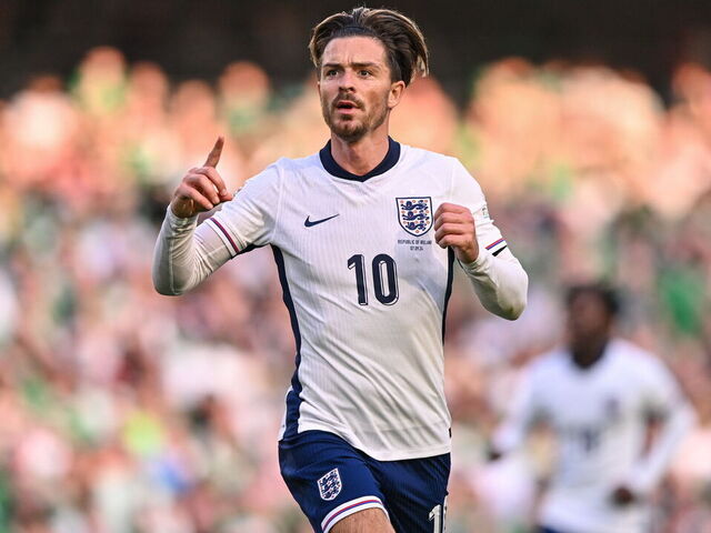Dublin , Ireland - 7 September 2024; Jack Grealish of England celebrates after scoring his side's second goal during the UEFA Nations League B Group 2 match between Republic of Ireland and England at Aviva Stadium in Dublin.