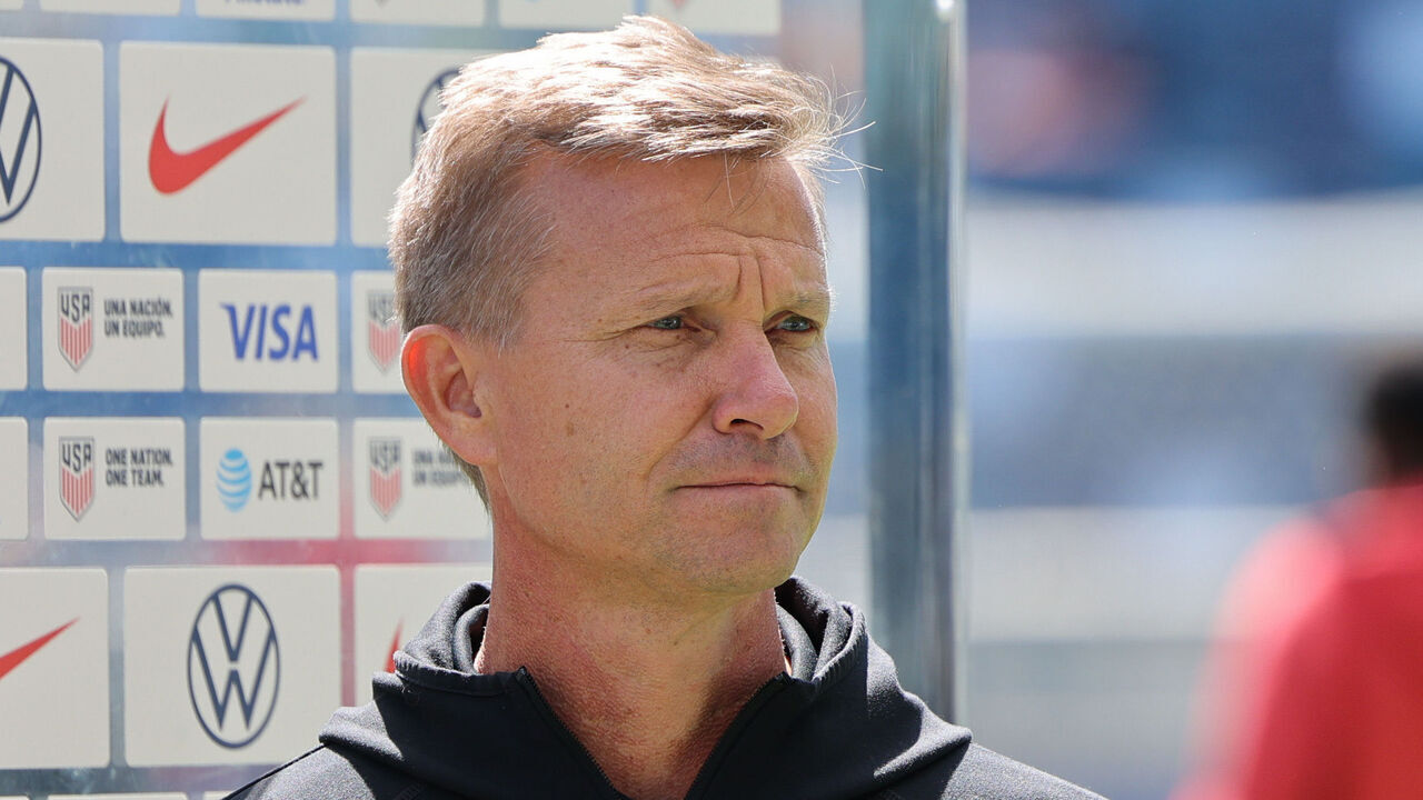 KANSAS CITY, KANSAS - SEPTEMBER 07: Canada head coach Jesse Marsch is interviewed before an international friendly between the United States and Canada at Children's Mercy Park on September 07, 2024 in Kansas City, Kansas.