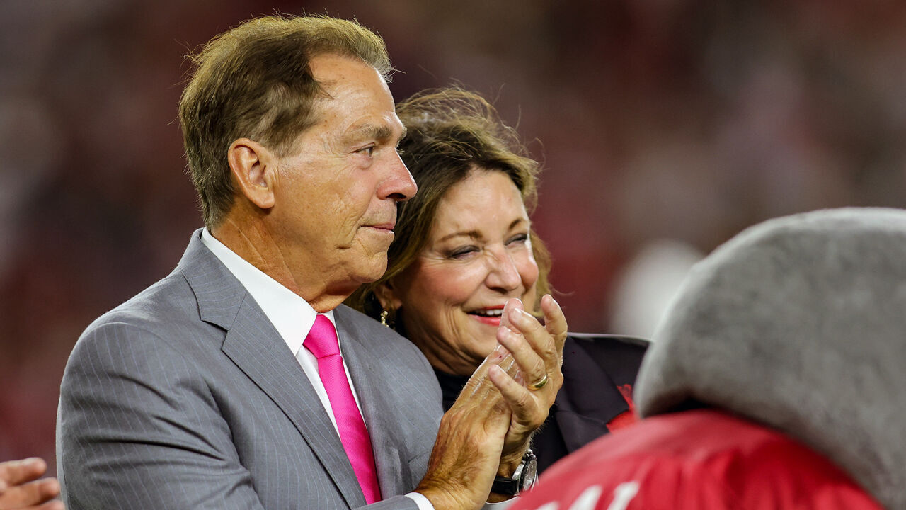 TUSCALOOSA, ALABAMA - SEPTEMBER 7: Former University of Alabama head football coach Nick Saban is honored at the half against the South Florida Bulls with the naming of the field in his honor at Bryant-Denny Stadium on September 7, 2024 in Tuscaloosa, Alabama.