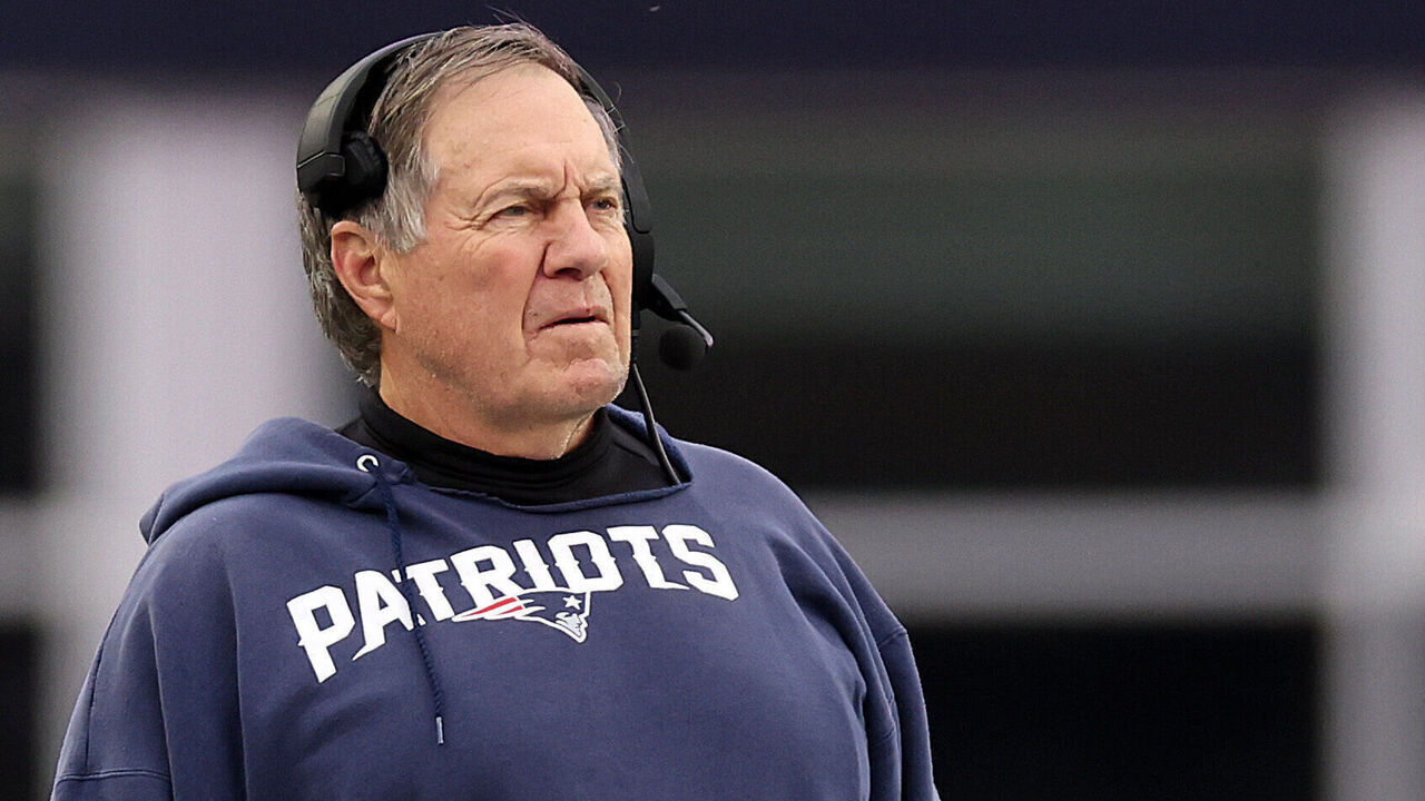FOXBOROUGH, MASSACHUSETTS - DECEMBER 17: New England Patriots head coach Bill Belichick looks on from the sideline during the game against the Kansas City Chiefs at Gillette Stadium on December 17, 2023 in Foxborough, Massachusetts.