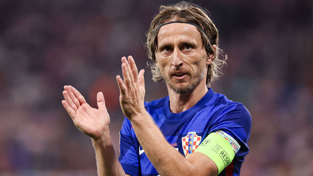 Croatia's midfielder Luka Modric reacts during the UEFA Nations League League A - Group A1 first leg football match between Croatia and Poland at the Opus Arena in Osijek on September 8, 2024.