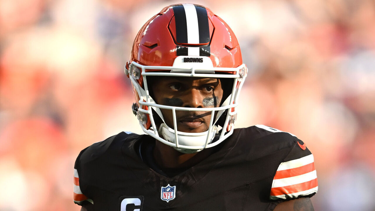 CLEVELAND, OHIO - SEPTEMBER 08: Deshaun Watson #4 of the Cleveland Browns looks on in the third quarter of the game against the Dallas Cowboys at Cleveland Browns Stadium on September 08, 2024 in Cleveland, Ohio.