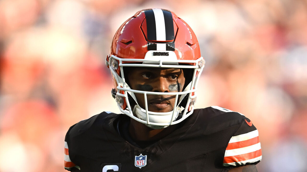 CLEVELAND, OHIO - SEPTEMBER 08: Deshaun Watson #4 of the Cleveland Browns looks on in the third quarter of the game against the Dallas Cowboys at Cleveland Browns Stadium on September 08, 2024 in Cleveland, Ohio.