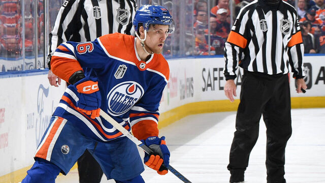 EDMONTON, CANADA - JUNE 13: Philip Broberg #86 of the Edmonton Oilers skates against the Florida Panthers in Game Three of the 2024 Stanley Cup Final at Rogers Place on June 13, 2024, in Edmonton, Alberta, Canada.