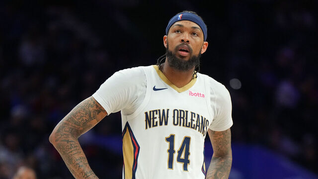 PHILADELPHIA, PA - MARCH 8: Brandon Ingram #14 of the New Orleans Pelicans looks on during the game against the Philadelphia 76ers on March 8, 2024 at the Wells Fargo Center in Philadelphia, Pennsylvania NOTE TO USER: User expressly acknowledges and agrees that, by downloading and/or using this Photograph, user is consenting to the terms and conditions of the Getty Images License Agreement. Mandatory Copyright Notice: Copyright 2024 NBAE