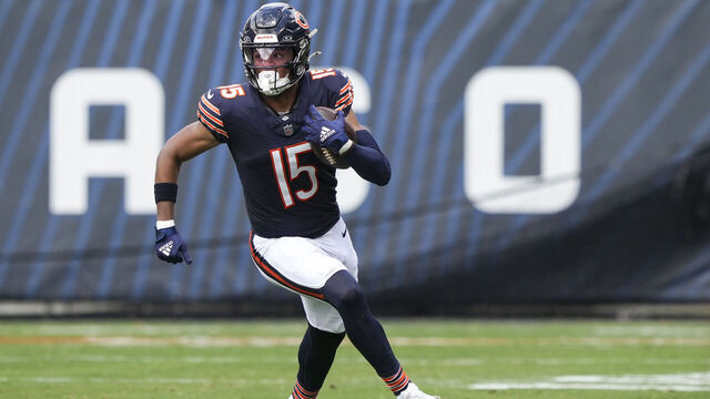 CHICAGO, IN - AUGUST 17: Rome Odunze #15 of the Chicago Bears runs a route during the second quarter of an NFL preseason football game against the Cincinnati Bengals, at Soldier Field on August 17, 2024 in Chicago, Illinois.