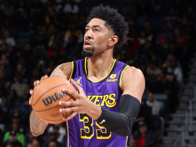 NEW ORLEANS, LA - DECEMBER 31: Christian Wood #35 of the Los Angeles Lakers shoots a three point basket during the game on December 31, 2023 at the Smoothie King Center in New Orleans, Louisiana. Mandatory Copyright Notice: Copyright 2023 NBAE