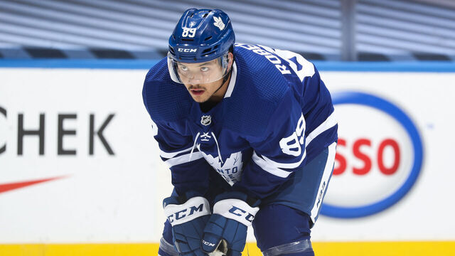 TORONTO, ONTARIO - AUGUST 02: Nick Robertson #89 of the Toronto Maple Leafs warms up before facing the Columbus Blue Jackets in Game One of the Eastern Conference Qualification Round at Scotiabank Arena on August 02, 2020 in Toronto, Ontario.