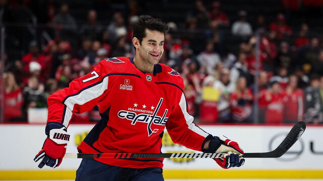 WASHINGTON, DC - JANUARY 03: Max Pacioretty #67 of the Washington Capitals warms up before a game against the against the New Jersey Devils at Capital One Arena on January 3, 2024 in Washington, DC.