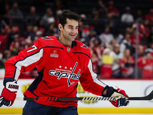 WASHINGTON, DC - JANUARY 03: Max Pacioretty #67 of the Washington Capitals warms up before a game against the against the New Jersey Devils at Capital One Arena on January 3, 2024 in Washington, DC.
