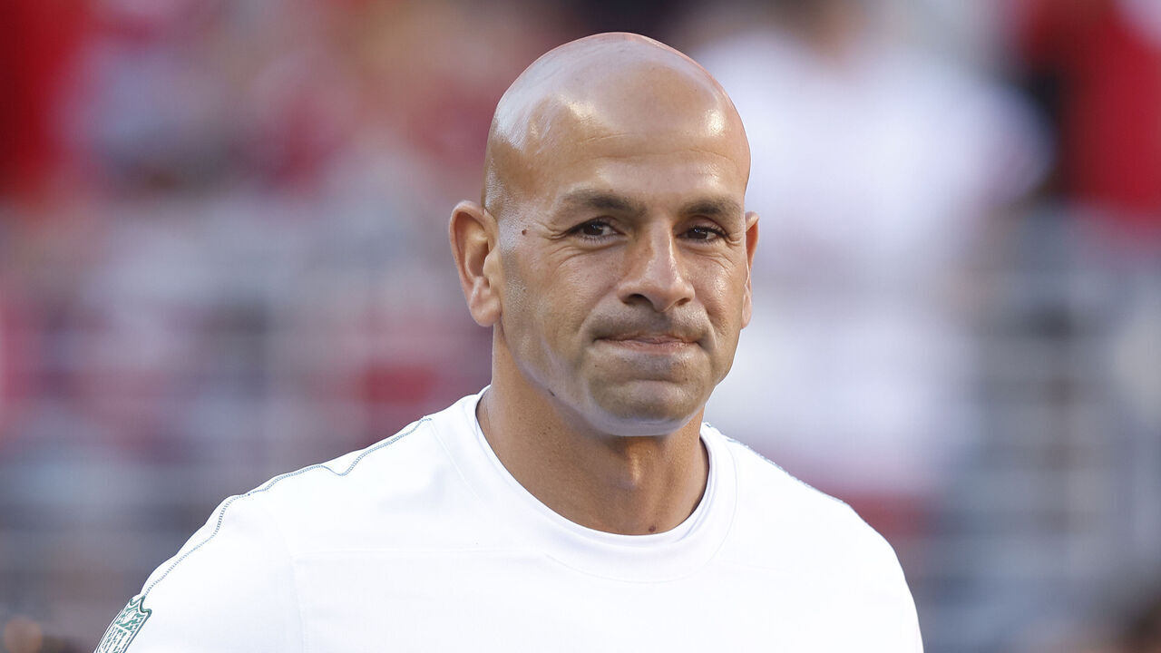 SANTA CLARA, CALIFORNIA - SEPTEMBER 09: Robert Saleh, head coach of the New York Jets, is seen before playing the San Francisco 49ers at Levi's Stadium on September 09, 2024 in Santa Clara, California.