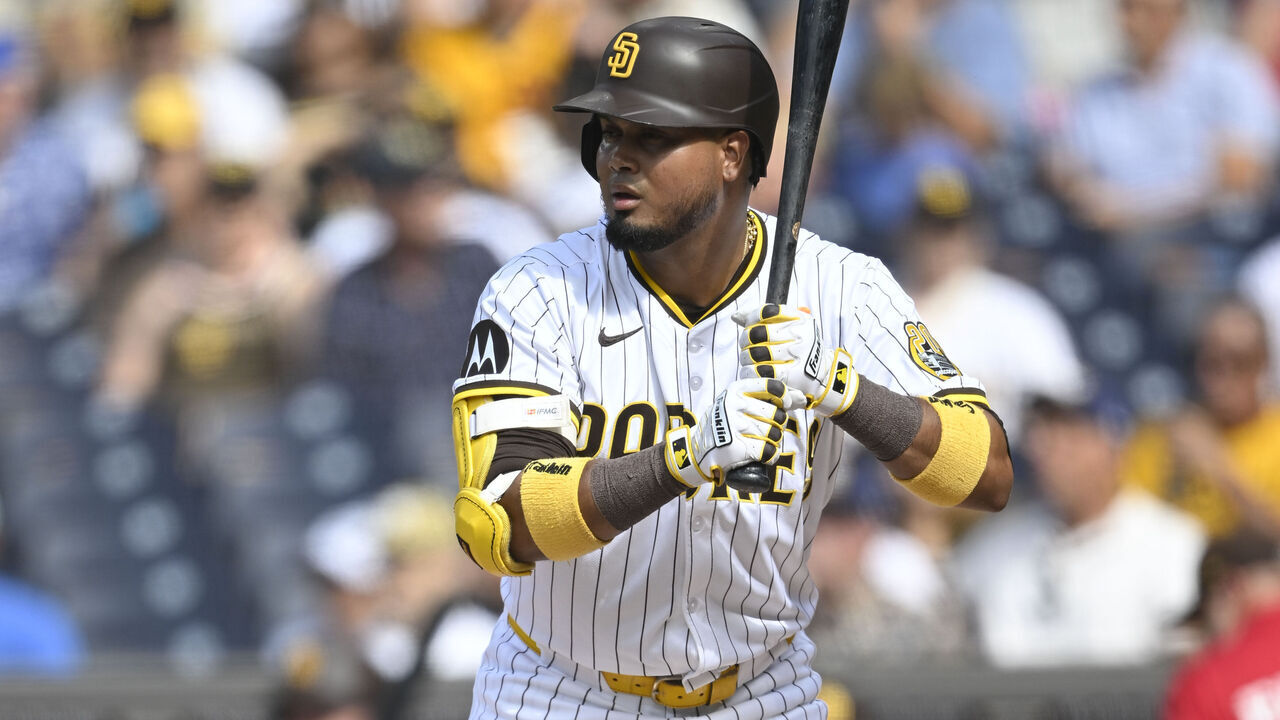 SAN DIEGO, CA - AUGUST 21: Luis Arraez #4 of the San Diego Padres plays during a baseball game against the Minnesota Twins, August 21, 2024 at Petco Park in San Diego, California.