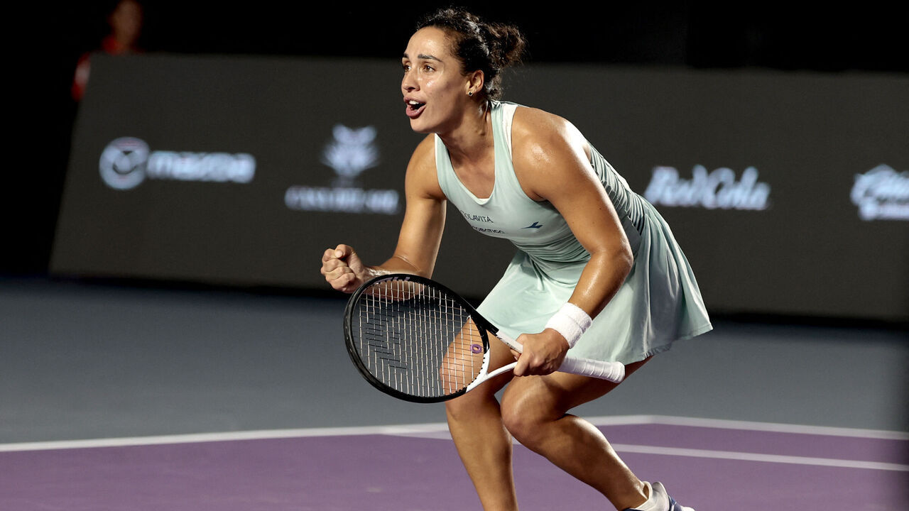 Italy's Martina Trevisan reacts after beating USA's Caroline Dolehide during the WTA 2024 women's singles round of 16 match in Zapopan, Mexico, on September 10, 2024.