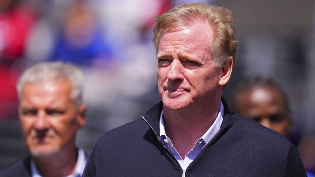 EAST RUTHERFORD, NEW JERSEY - SEPTEMBER 8: NFL Commissioner Roger Goodell looks on before the game between the Minnesota Vikings and New York Giants at MetLife Stadium on September 8, 2024 in East Rutherford, New Jersey.