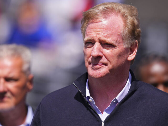 EAST RUTHERFORD, NEW JERSEY - SEPTEMBER 8: NFL Commissioner Roger Goodell looks on before the game between the Minnesota Vikings and New York Giants at MetLife Stadium on September 8, 2024 in East Rutherford, New Jersey.