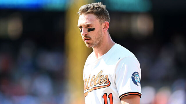 BALTIMORE, MARYLAND - JULY 28: Jordan Westburg #11 of the Baltimore Orioles walks to the dugout during the game against the San Diego Padres at Oriole Park at Camden Yards on July 28, 2024 in Baltimore, Maryland.