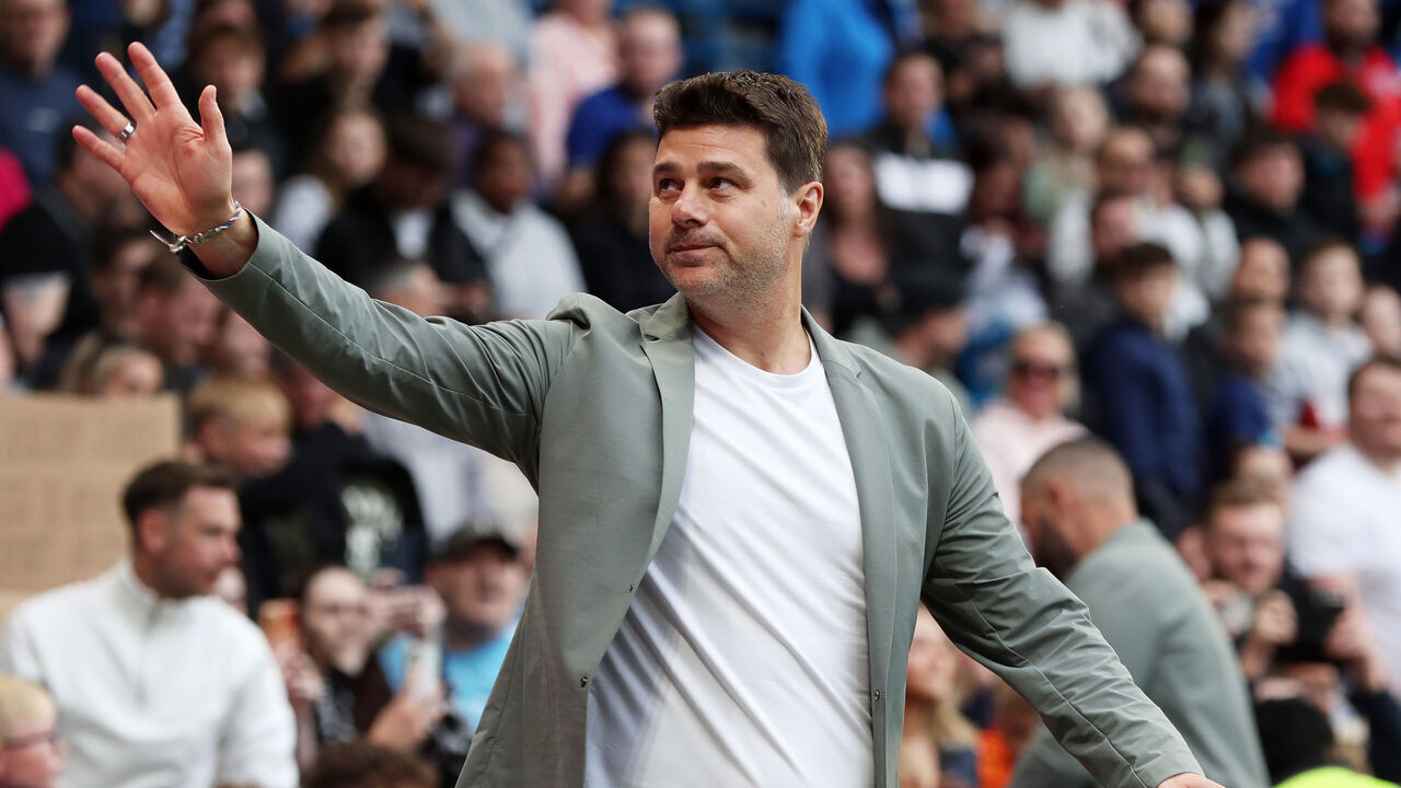 LONDON, ENGLAND - JUNE 09: Mauricio Pochettino, Manager of World XI acknowledges the fans prior to Soccer Aid for UNICEF 2024 at Stamford Bridge on June 09, 2024 in London, England.