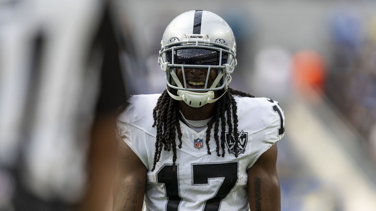 INGLEWOOD, CALIFORNIA - SEPTEMBER 08: Davante Adams #17 of the Las Vegas Raiders reacts during an NFL football game between the Los Angeles Chargers and the Las Vegas Raiders at SoFi Stadium on September 08, 2024 in Inglewood, California.